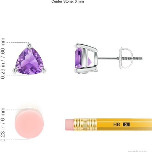 Angara Natural Amethyst Birthstone Sterling Silver Stud Earrings - Picture 3 of 8